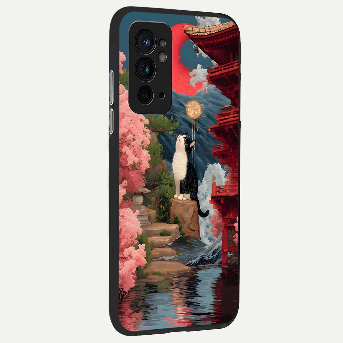  Temple Cat Scenery back cover For OnePlus 9RT slim fit glass case with vibrant aesthetic design
