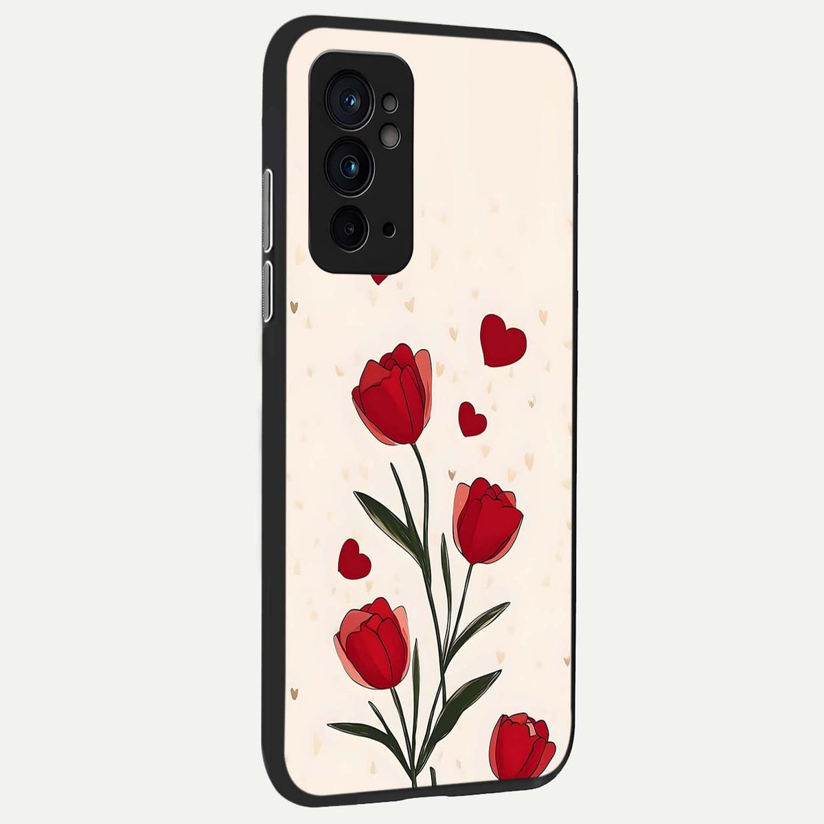  Tulip With Heart back cover For OnePlus 9RT slim fit glass case with vibrant aesthetic design