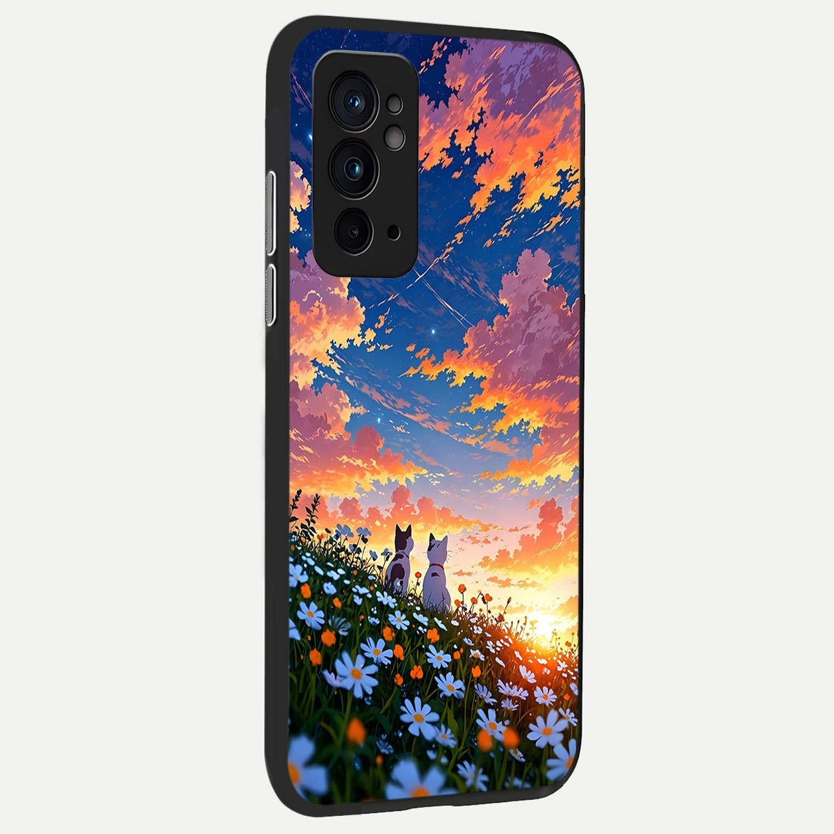  Two Cats Friends back cover For OnePlus 9RT slim fit glass case with vibrant aesthetic design