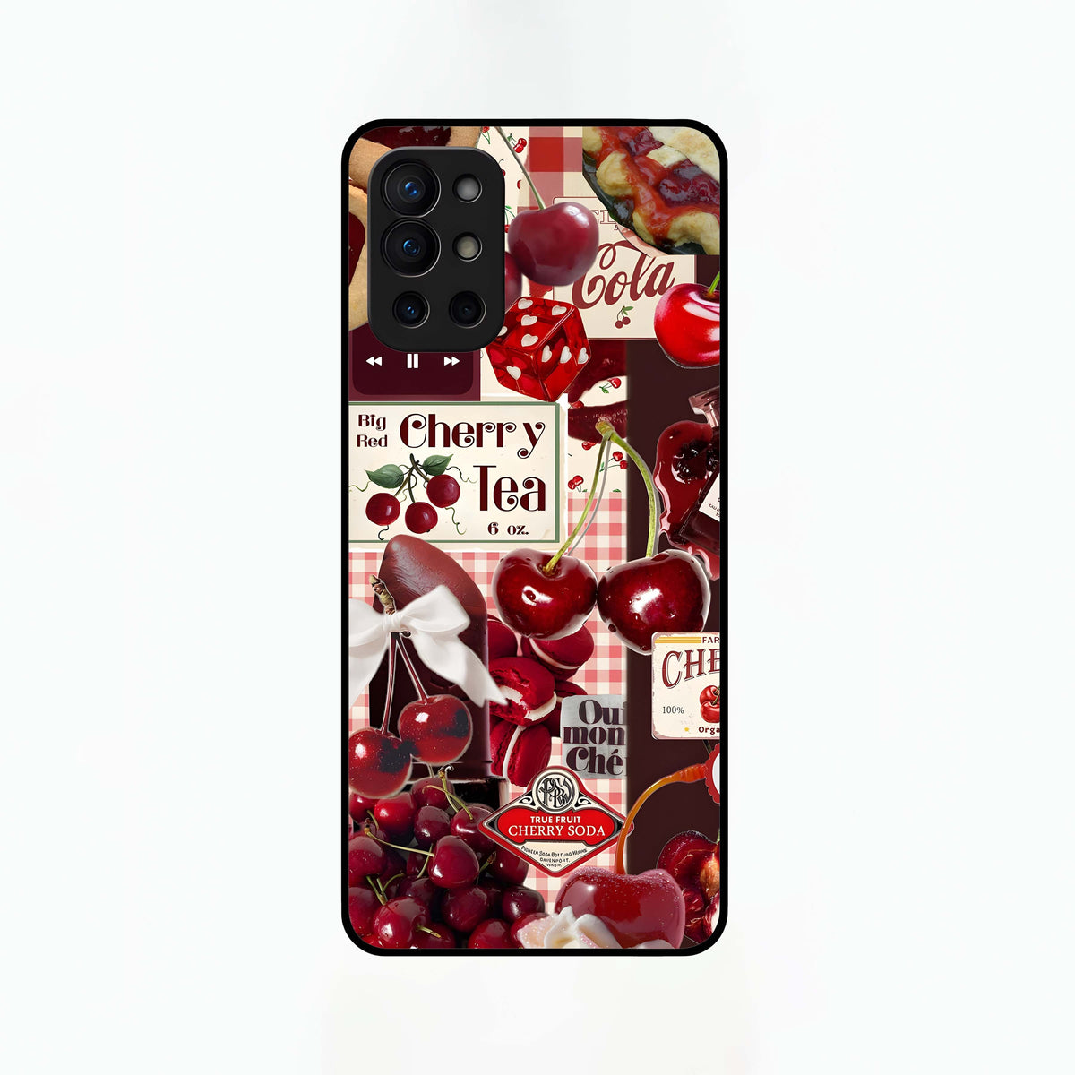  Aesthetic Cherry Tea Glass Case For OnePlus 9R back cover – full design glossy printed glass finish