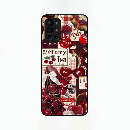 Aesthetic Cherry Tea Glass Case For OnePlus 9R back cover – full design glossy printed glass finish