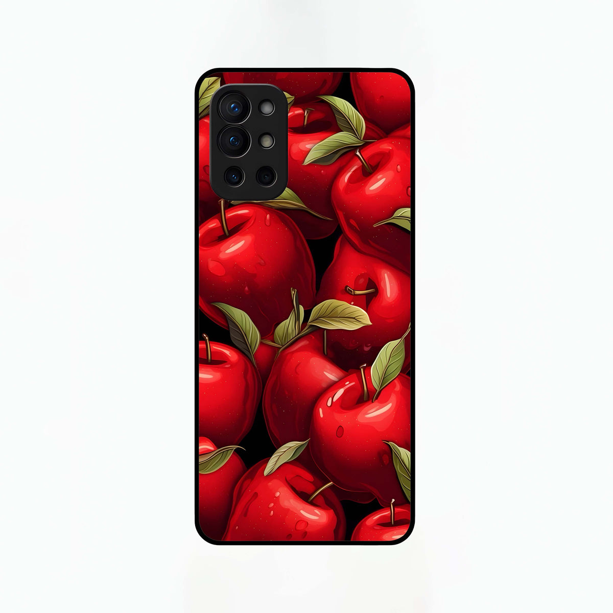  Apple Pattern Glass Case For OnePlus 9R back cover – full design glossy printed glass finish