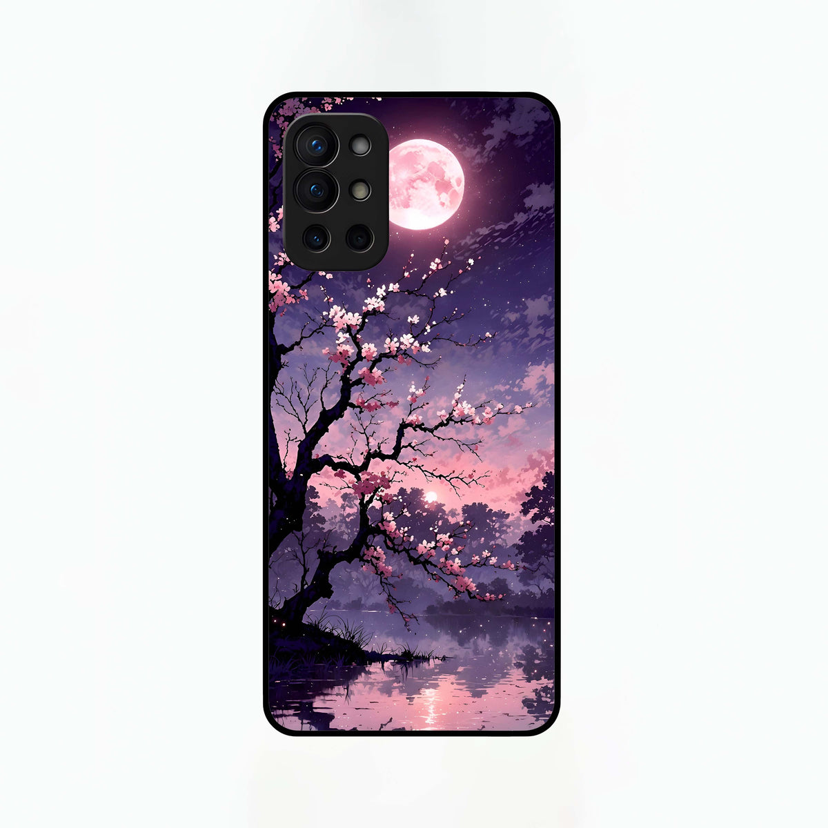  Blossom Pink Moon Glass Case For OnePlus 9R back cover – full design glossy printed glass finish