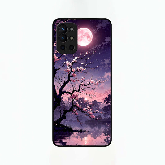  Blossom Pink Moon Glass Case For OnePlus 9R back cover – full design glossy printed glass finish