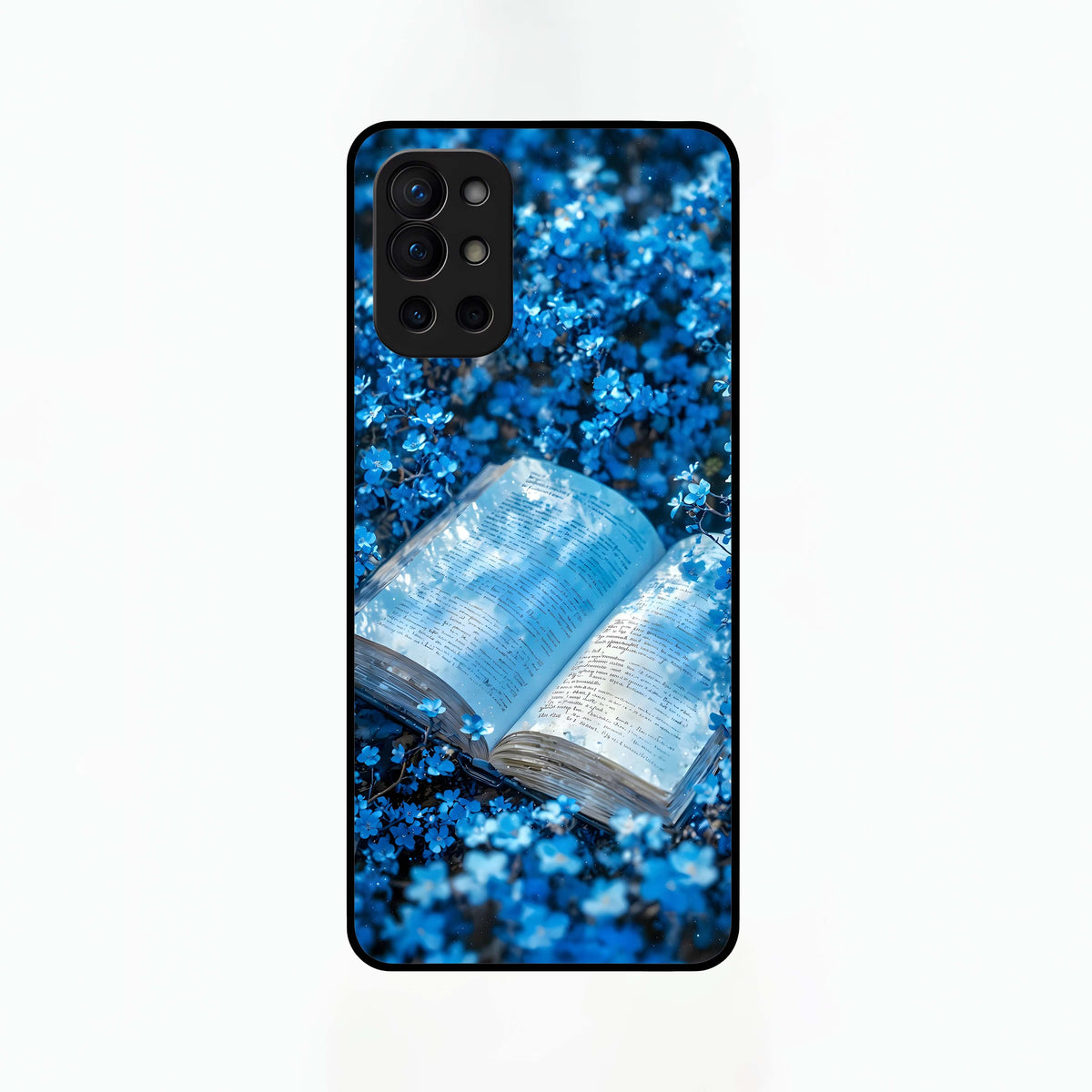  Blue Bloom Tales Glass Case For OnePlus 9R back cover – full design glossy printed glass finish