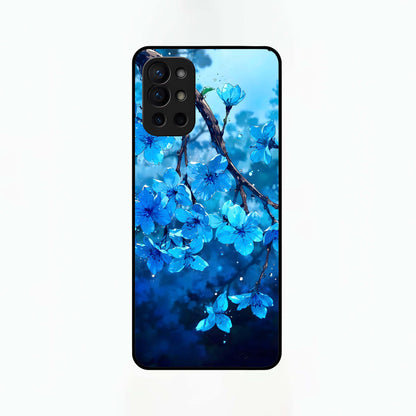  Blue Blossoms Branch Glass Case For OnePlus 9R back cover – full design glossy printed glass finish