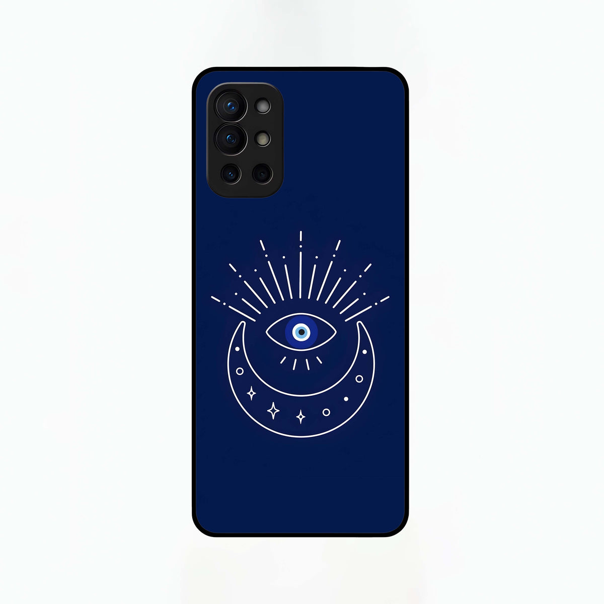  Blue Evil Eye Glass Case For OnePlus 9R back cover – full design glossy printed glass finish