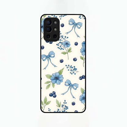  Blue Flower And Bow Glass Case For OnePlus 9R back cover – full design glossy printed glass finish