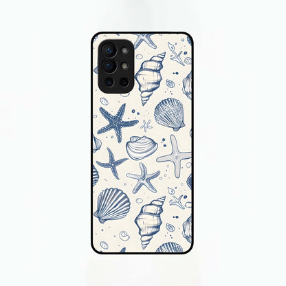  Blue Ocean Outline Glass Case For OnePlus 9R back cover – full design glossy printed glass finish