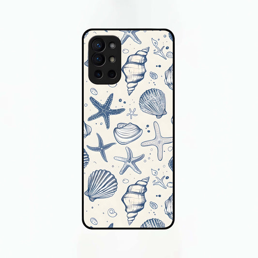 Blue Ocean Outline Glass Case For OnePlus 9R back cover – full design glossy printed glass finish