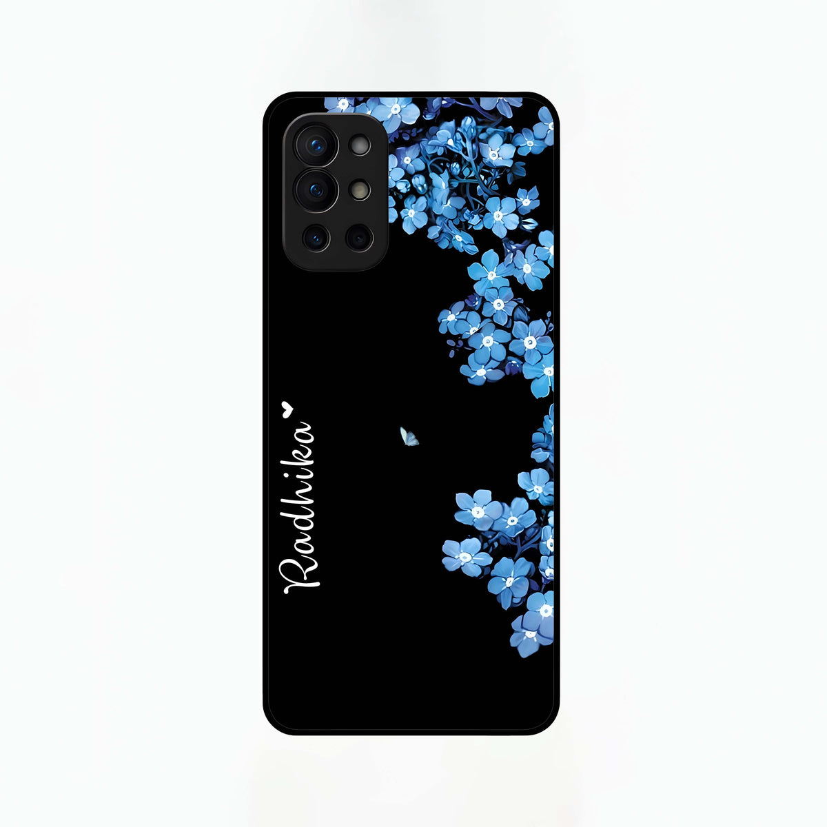  Blue Petal Dream Custom Name Glass Case For OnePlus 9R back cover – full design glossy printed glass finish