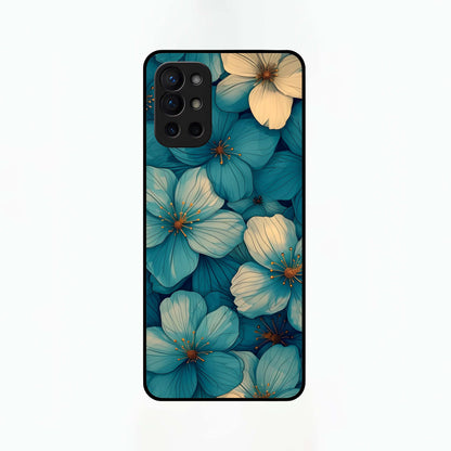  Blue Shade Floral Glass Case For OnePlus 9R back cover – full design glossy printed glass finish