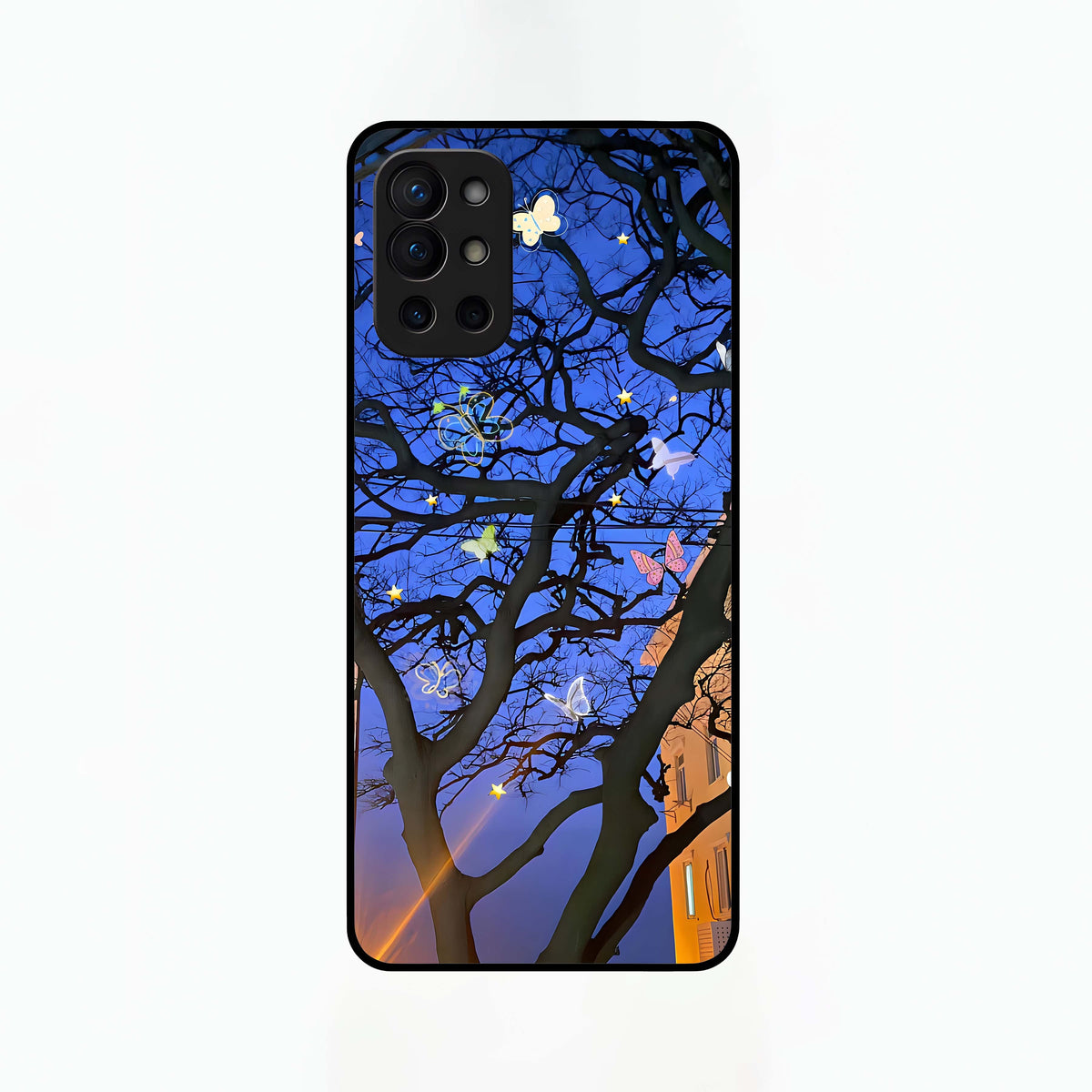  Butterfly Night Magic Glass Case For OnePlus 9R back cover – full design glossy printed glass finish