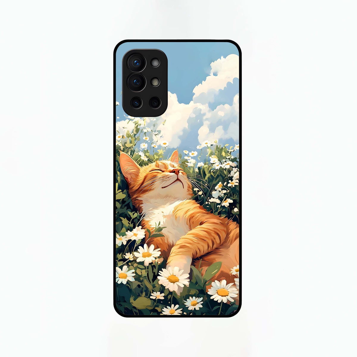  Cat And Flowers View Glass Case For OnePlus 9R back cover – full design glossy printed glass finish