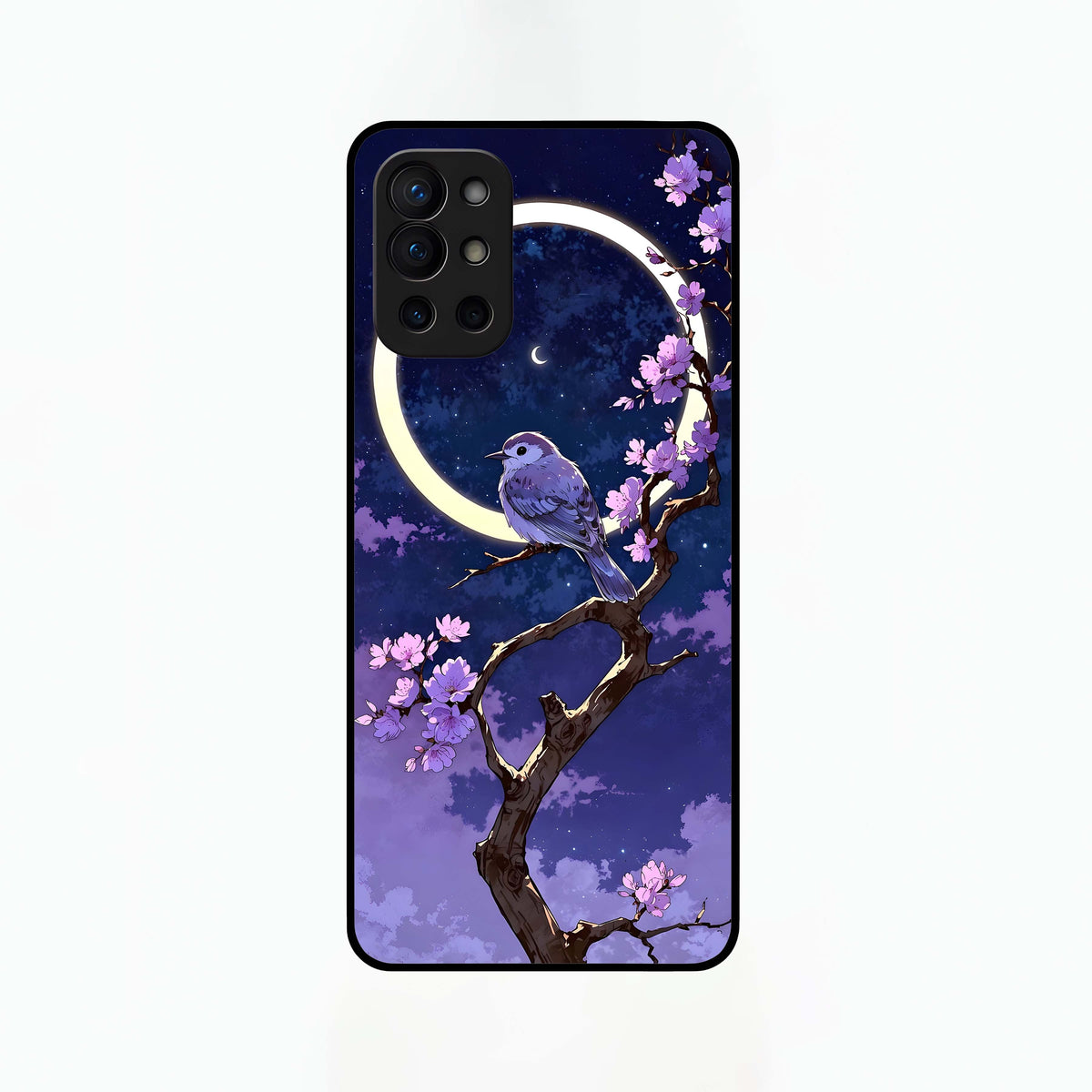  Celestial Bird Blossom Glass Case For OnePlus 9R back cover – full design glossy printed glass finish