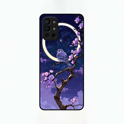  Celestial Bird Blossom Glass Case For OnePlus 9R back cover – full design glossy printed glass finish