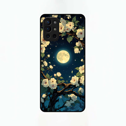  Celestial Moon And Flower Glass Case For OnePlus 9R back cover – full design glossy printed glass finish