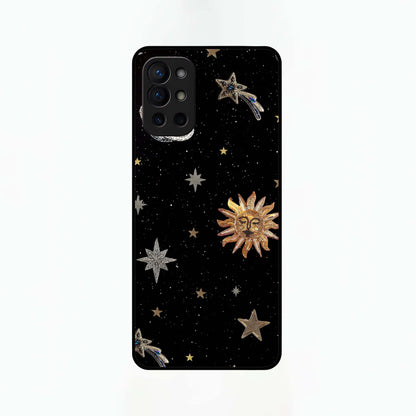  Celestial Moon With Stars Glass Case For OnePlus 9R back cover – full design glossy printed glass finish