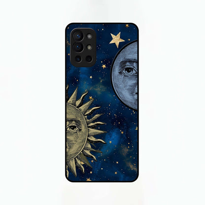  Celestial Moon With Sun Glass Case For OnePlus 9R back cover – full design glossy printed glass finish