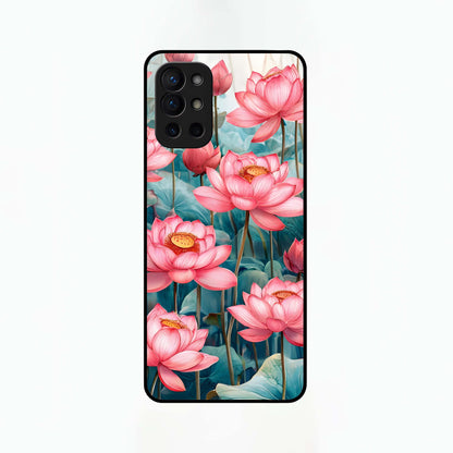  Celestial Pink Lotus Glass Case For OnePlus 9R back cover – full design glossy printed glass finish