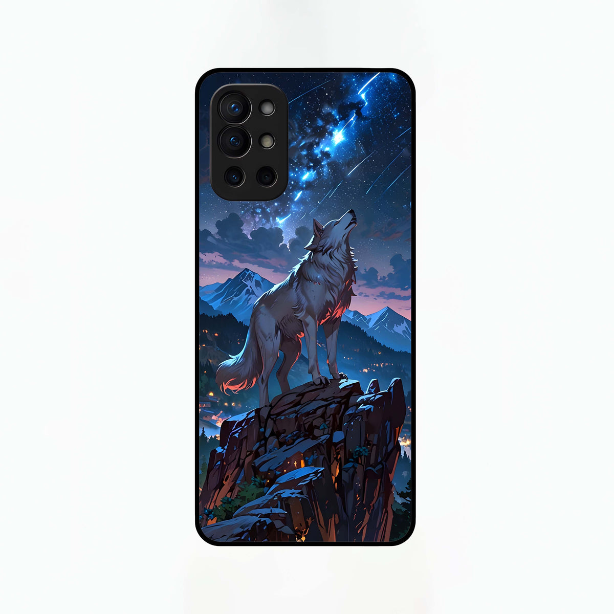  Celestial Wolf Howl Glass Case For OnePlus 9R back cover – full design glossy printed glass finish