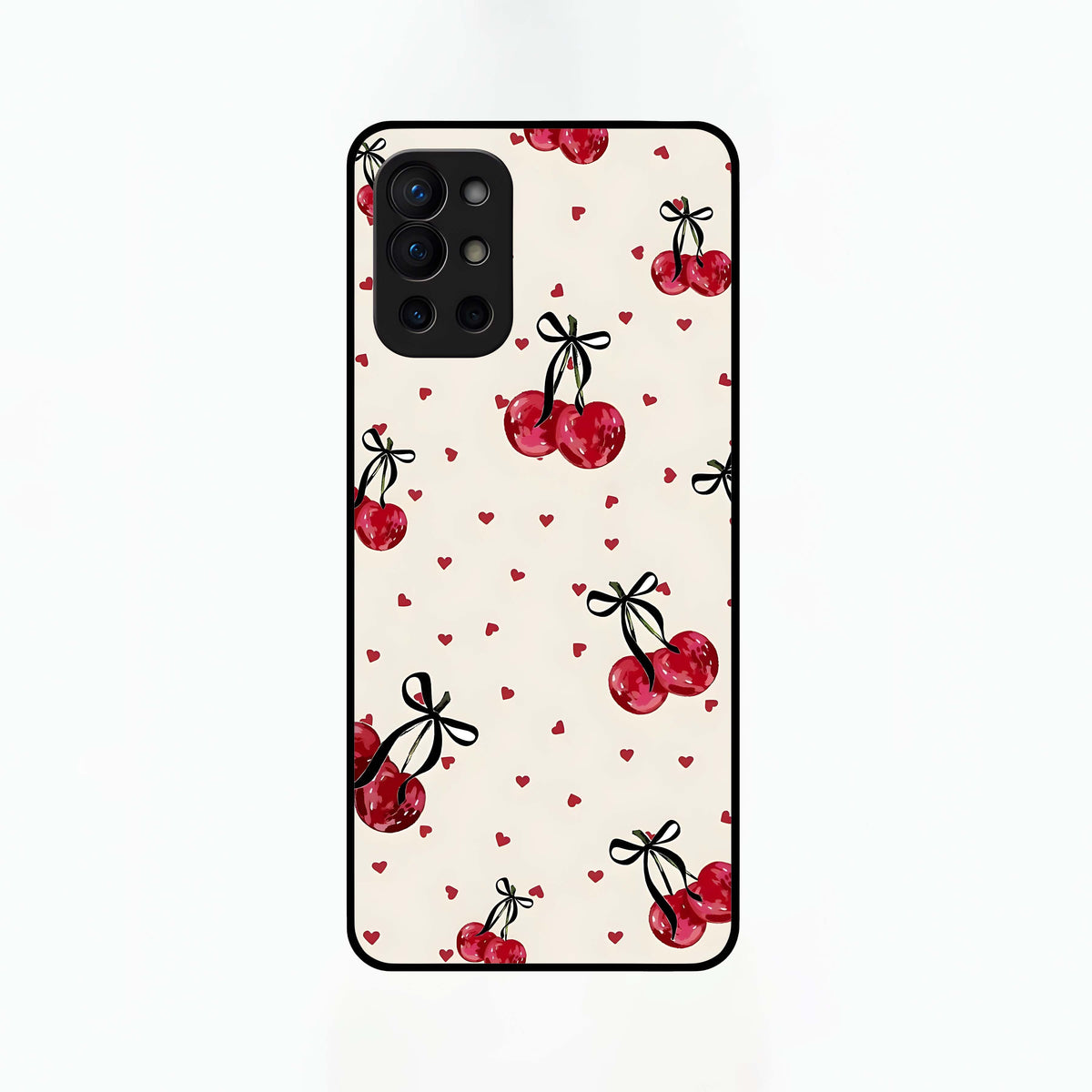  Cherry Heart Bow Glass Case For OnePlus 9R back cover – full design glossy printed glass finish