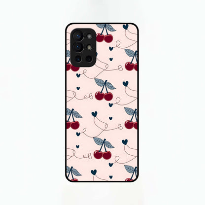  Cherry Heart Line Glass Case For OnePlus 9R back cover – full design glossy printed glass finish