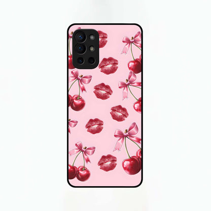  Cherry With Lips Glass Case For OnePlus 9R back cover – full design glossy printed glass finish