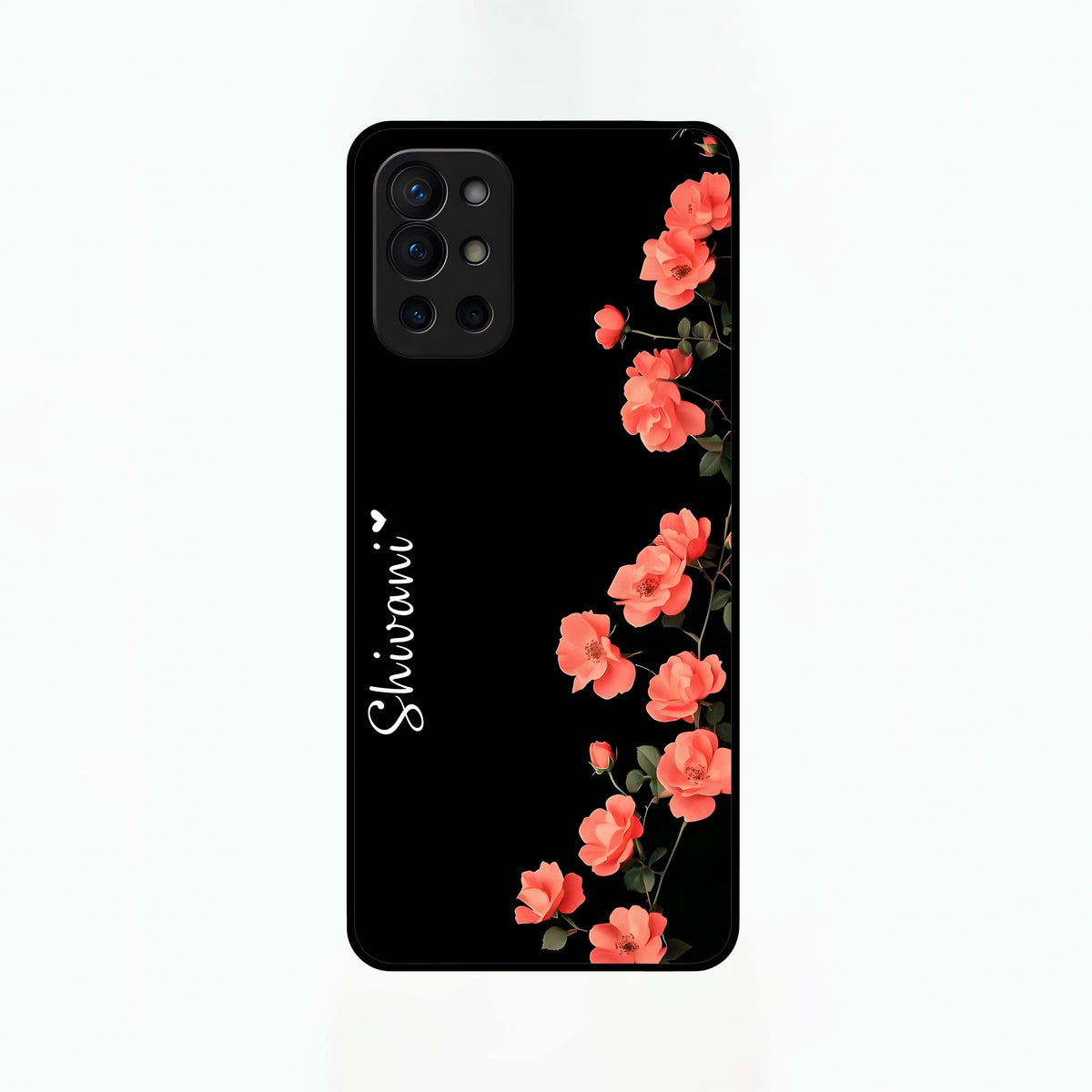  Crimson Bloom Grace Custom Name Glass Case For OnePlus 9R back cover – full design glossy printed glass finish