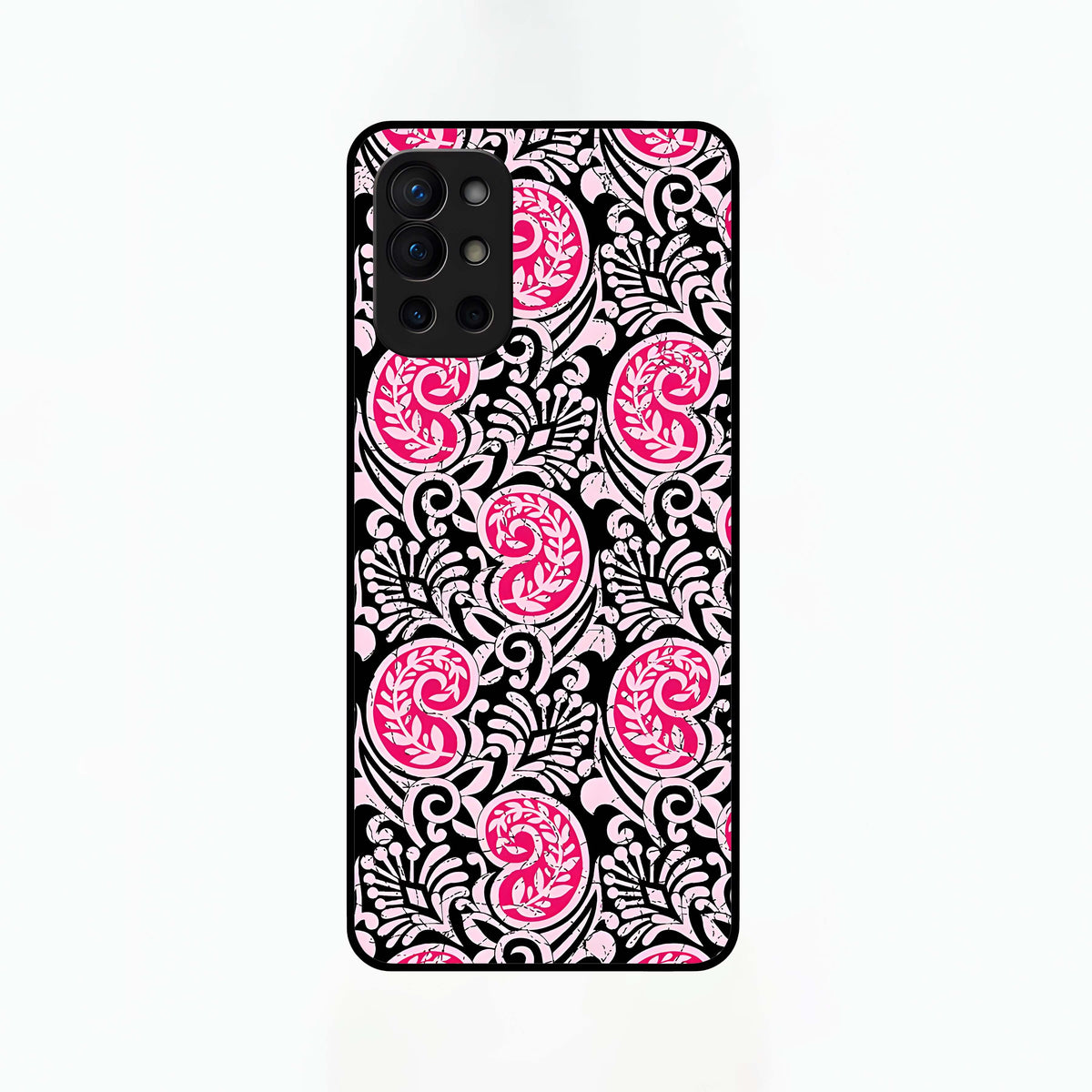  Crimson Paisley Charm Glass Case For OnePlus 9R back cover – full design glossy printed glass finish