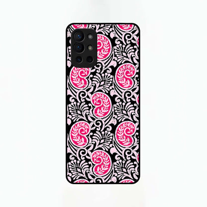  Crimson Paisley Charm Glass Case For OnePlus 9R back cover – full design glossy printed glass finish