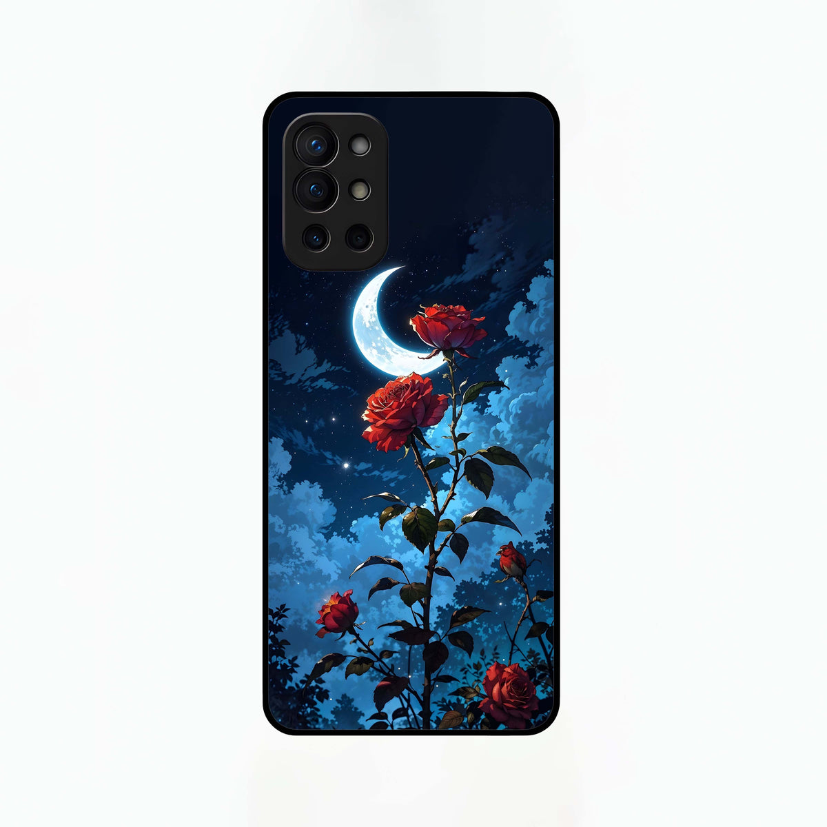  Crimson Rose Moon Glass Case For OnePlus 9R back cover – full design glossy printed glass finish