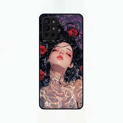  Crimson Rose Serenity Glass Case For OnePlus 9R back cover – full design glossy printed glass finish