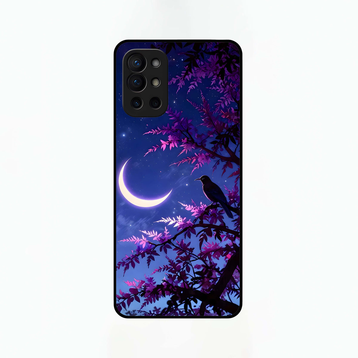  Crow And Moon Scenery Glass Case For OnePlus 9R back cover – full design glossy printed glass finish