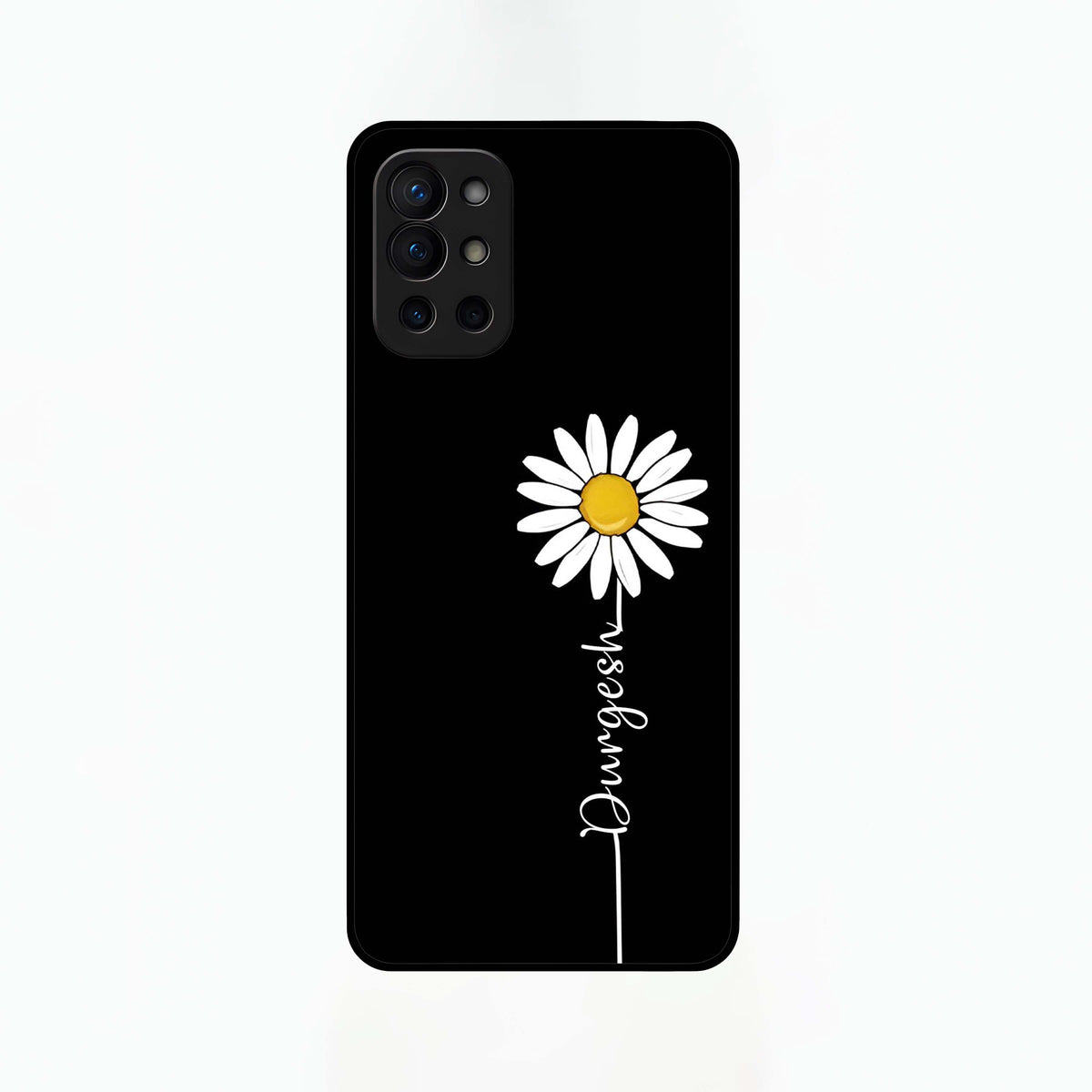  Custom Name White Flower Glass Case For OnePlus 9R back cover – full design glossy printed glass finish