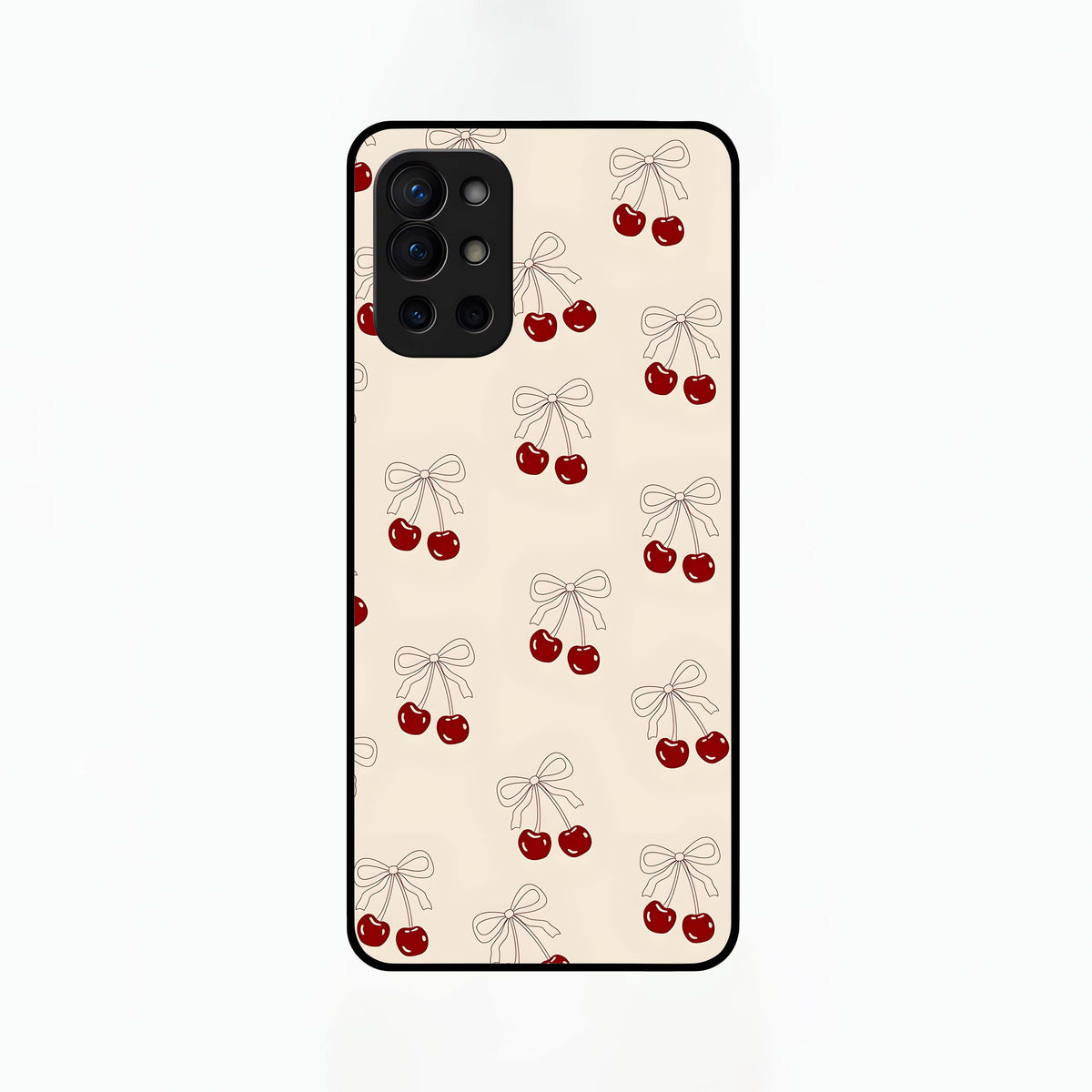  Cute Cherry Pattern Glass Case For OnePlus 9R back cover – full design glossy printed glass finish