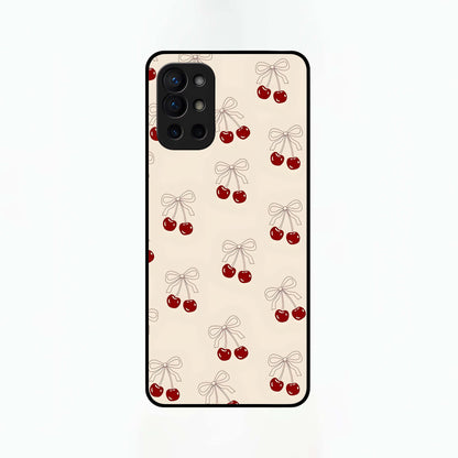  Cute Cherry Pattern Glass Case For OnePlus 9R back cover – full design glossy printed glass finish