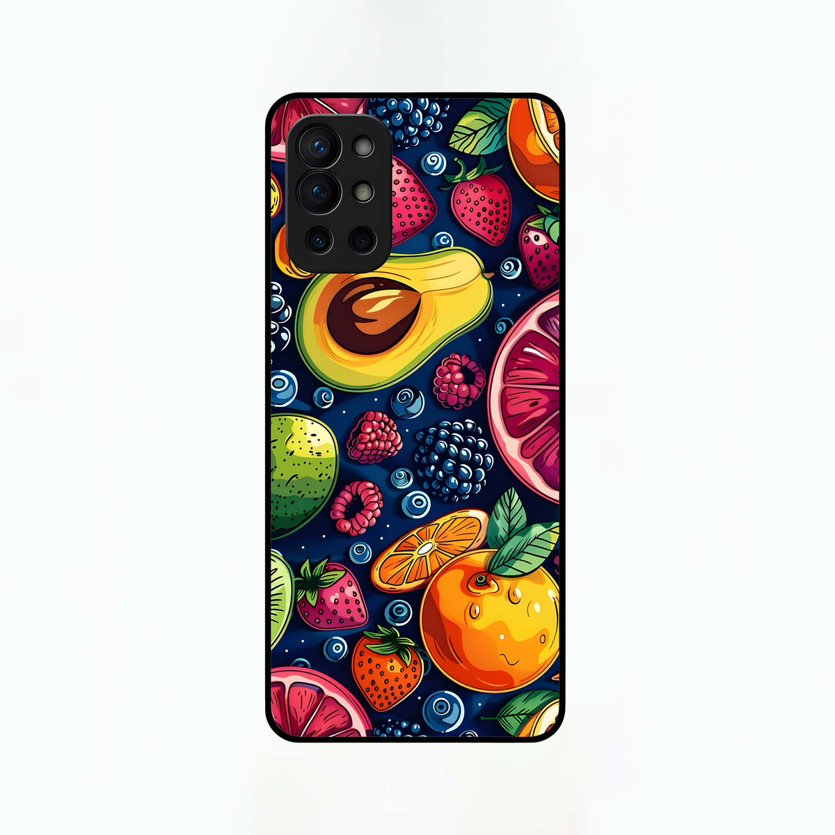  Cute Fruits Art Glass Case For OnePlus 9R back cover – full design glossy printed glass finish