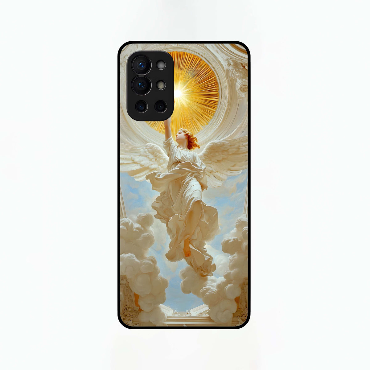  Divine Light Angel Glass Case For OnePlus 9R back cover – full design glossy printed glass finish