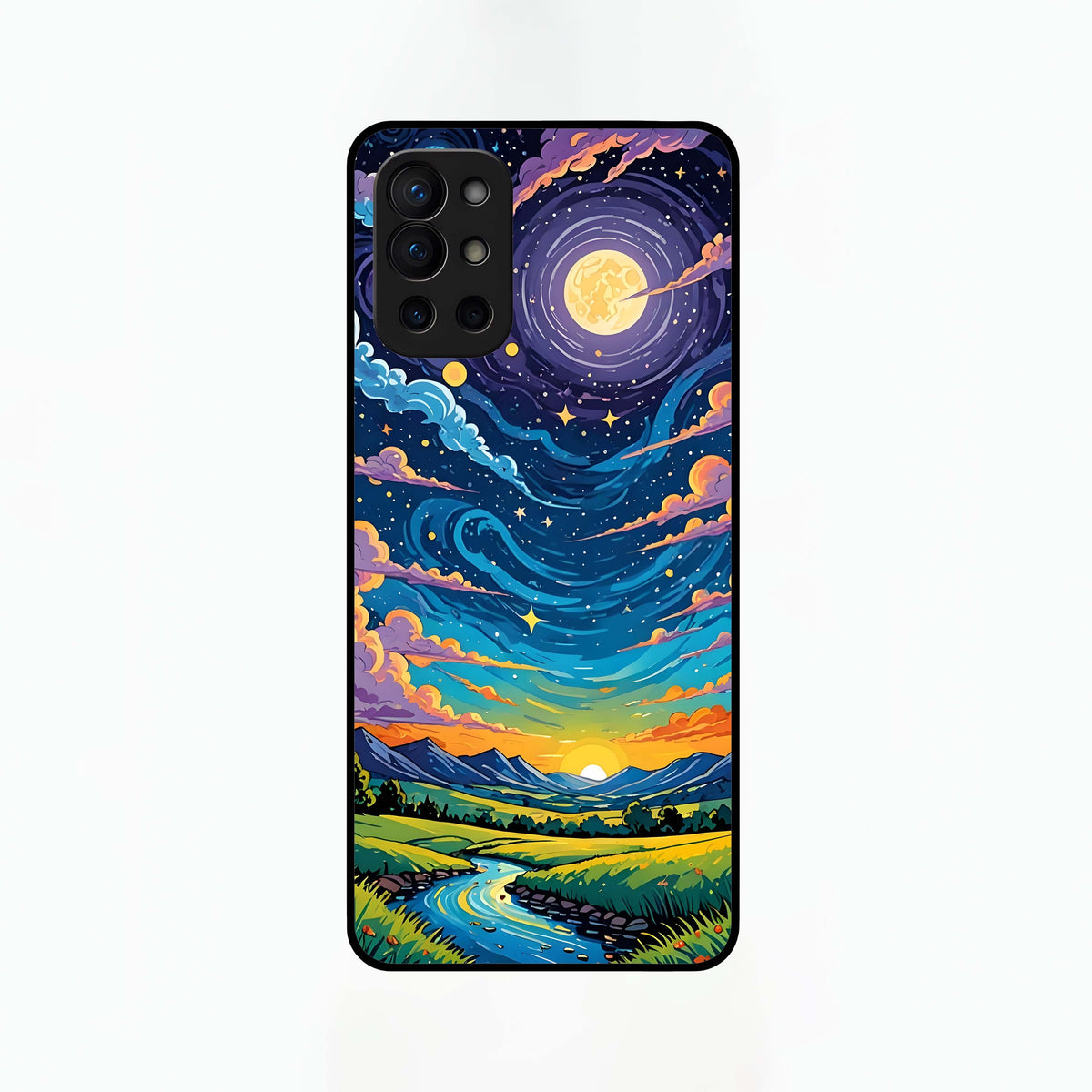  Dreamy Night Landscape Glass Case For OnePlus 9R back cover – full design glossy printed glass finish
