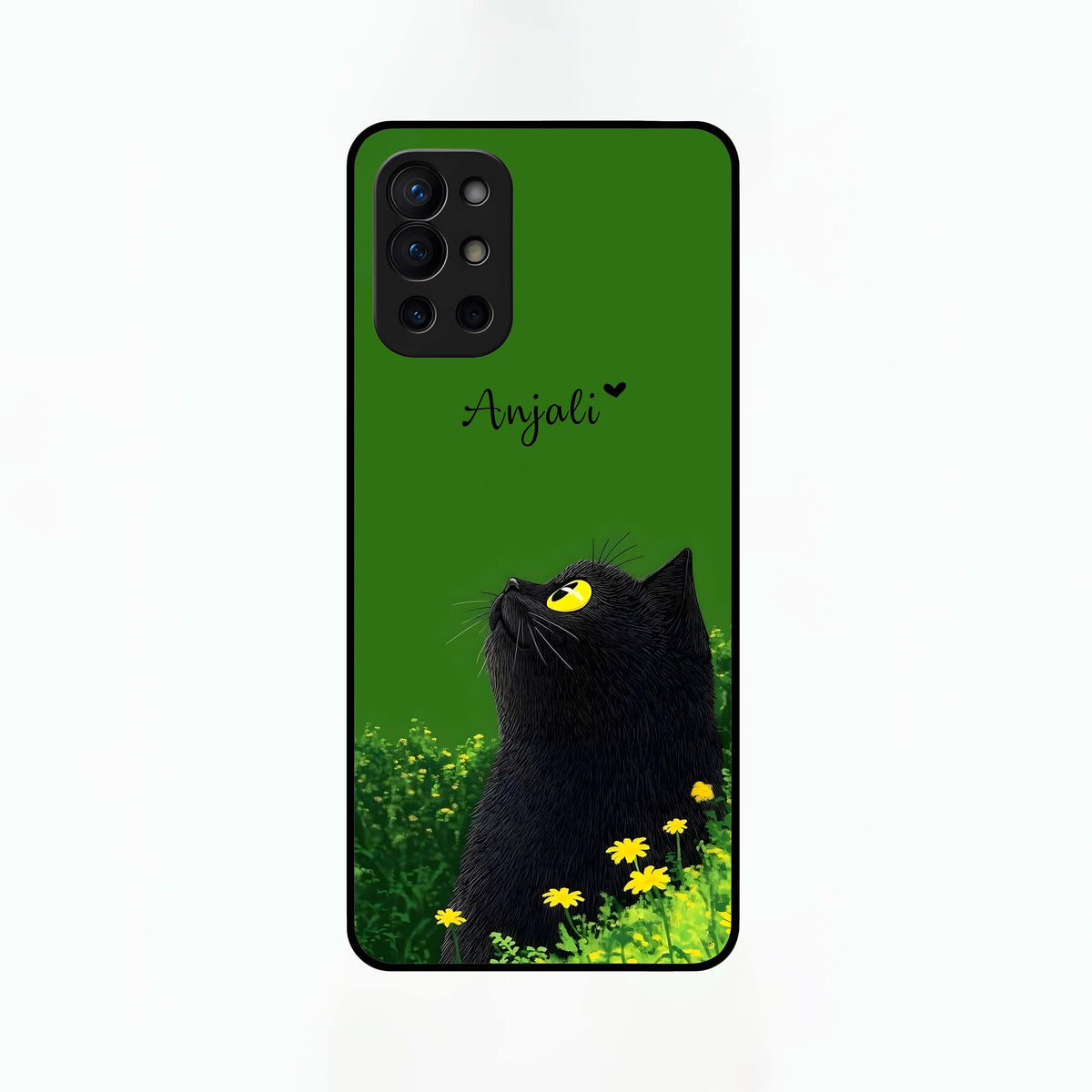  Emerald Cat Custom Name Glass Case For OnePlus 9R back cover – full design glossy printed glass finish