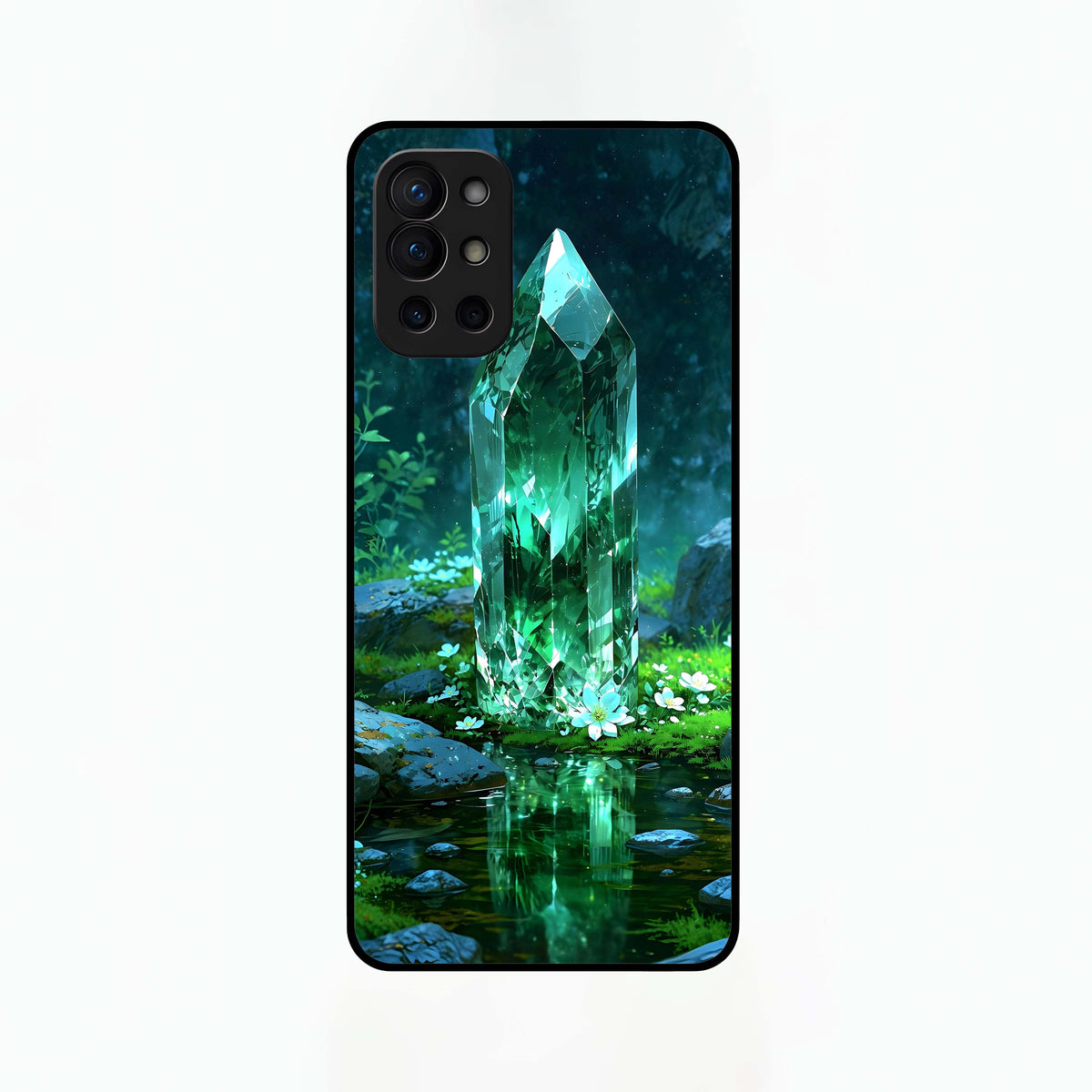  Emerald Light Crystal Glass Case For OnePlus 9R back cover – full design glossy printed glass finish
