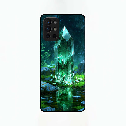  Emerald Light Crystal Glass Case For OnePlus 9R back cover – full design glossy printed glass finish