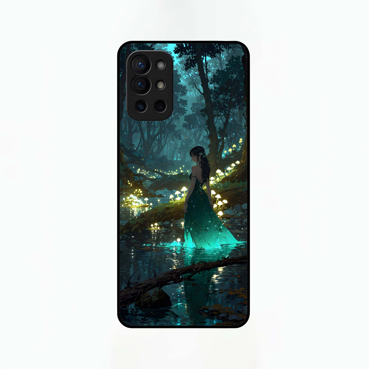  Enchanted Forest Glow Glass Case For OnePlus 9R back cover – full design glossy printed glass finish