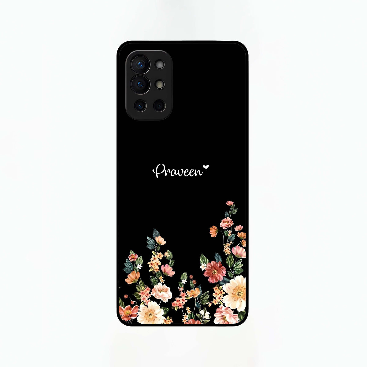  Floral Design Personalized Custom Name Glass Case For OnePlus 9R back cover – full design glossy printed glass finish