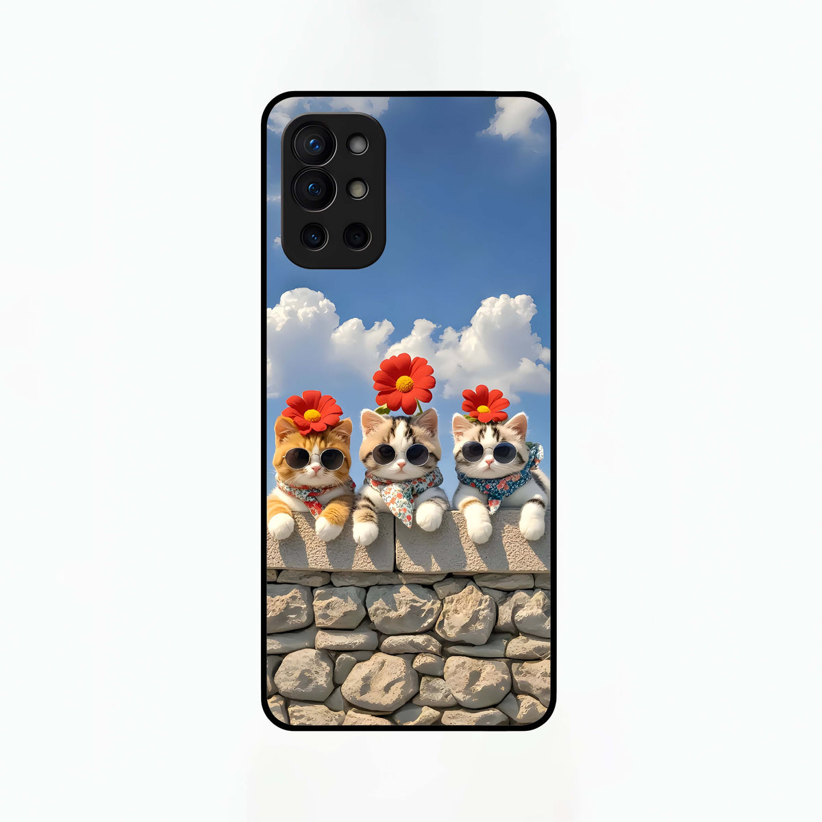  Floral Kitty Squad Glass Case For OnePlus 9R back cover – full design glossy printed glass finish