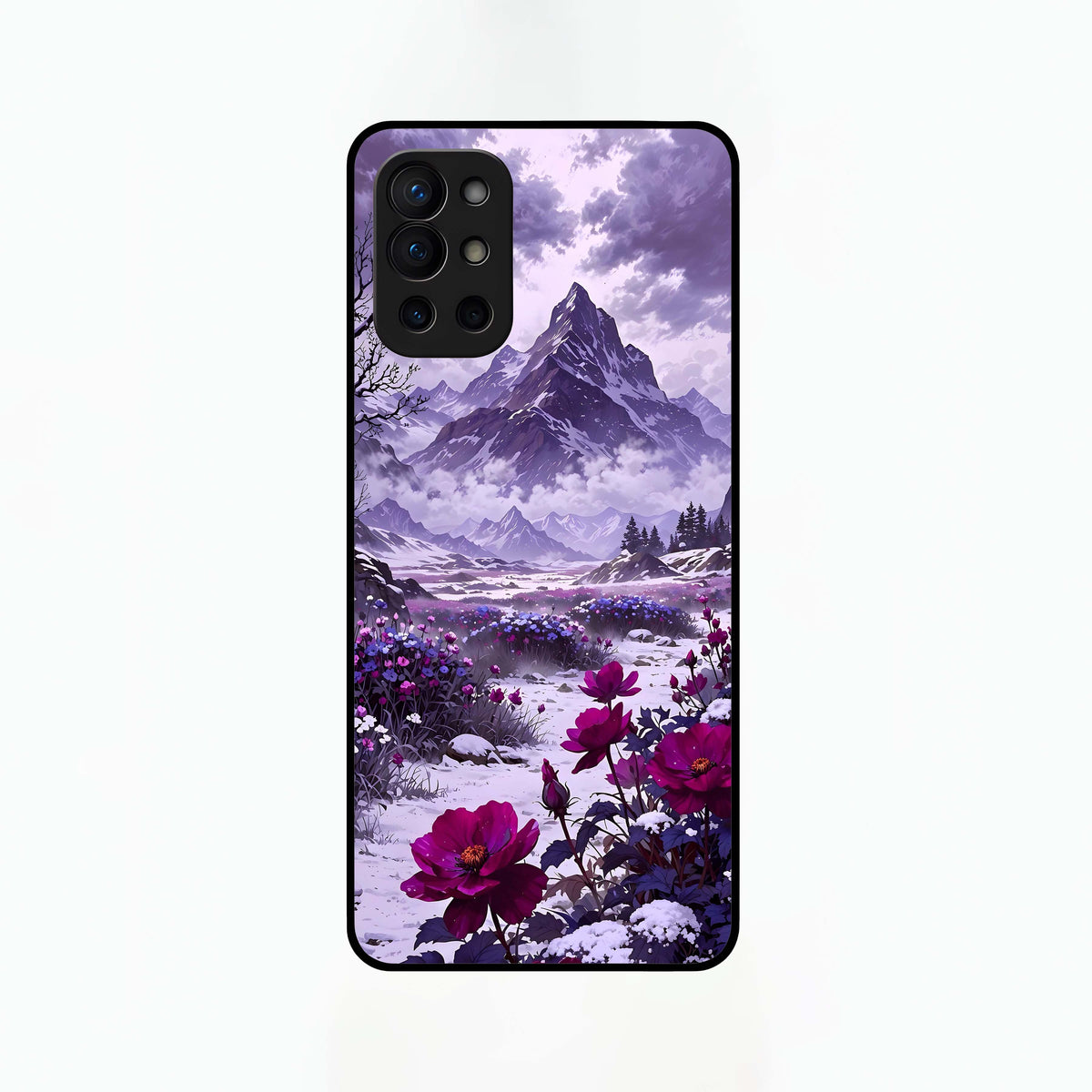  Flower Mountain View Glass Case For OnePlus 9R back cover – full design glossy printed glass finish