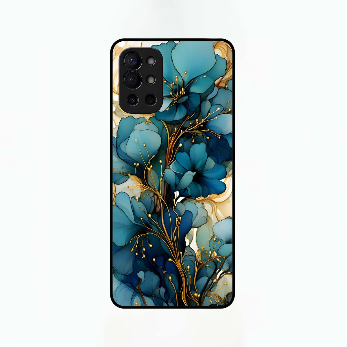  Golden Bloom Symphony Glass Case For OnePlus 9R back cover – full design glossy printed glass finish