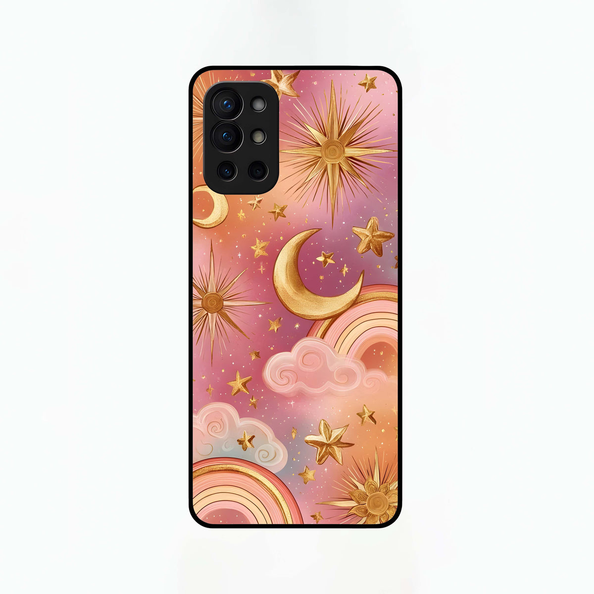  Golden Celestial Dreams Glass Case For OnePlus 9R back cover – full design glossy printed glass finish