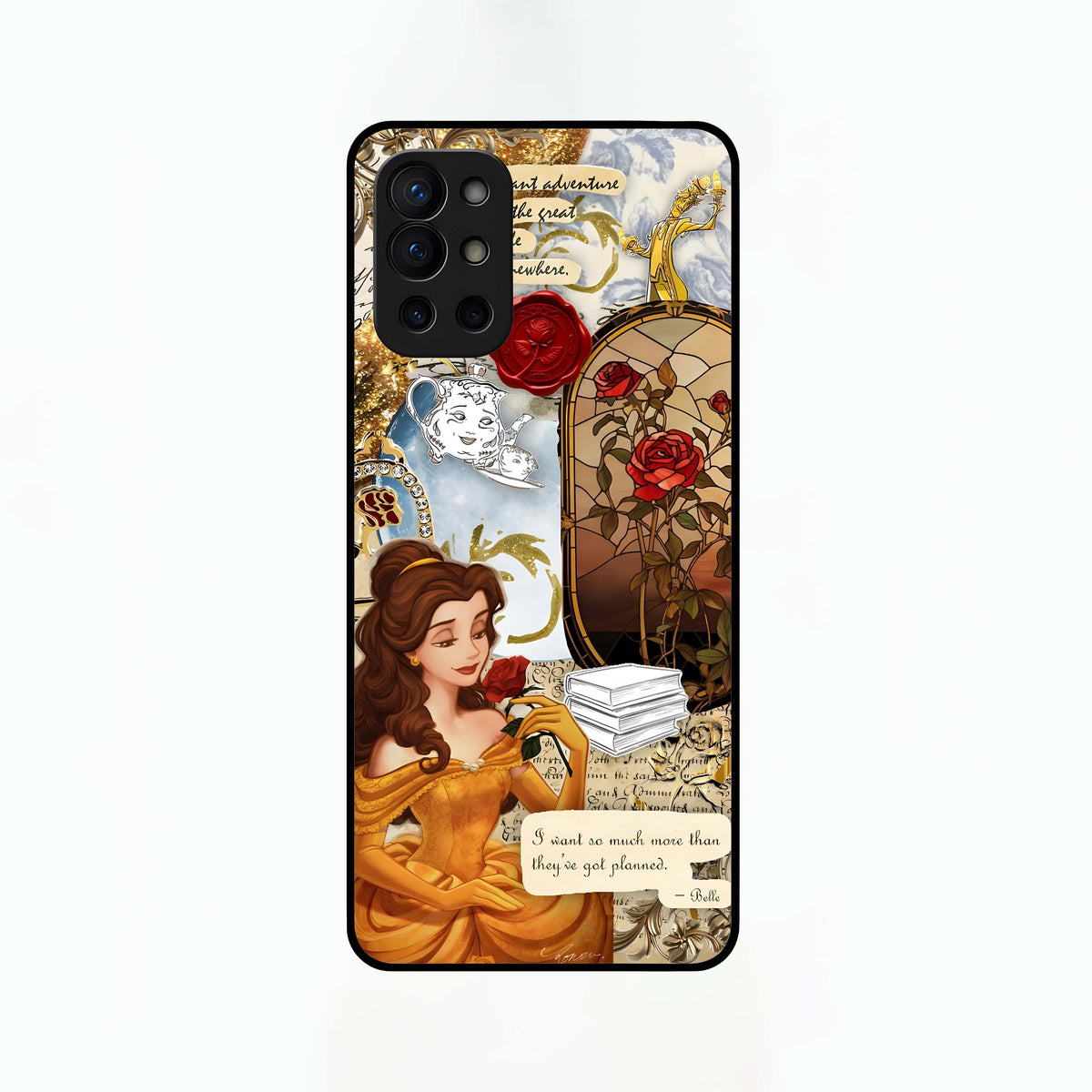  Golden Dream Belle Glass Case For OnePlus 9R back cover – full design glossy printed glass finish